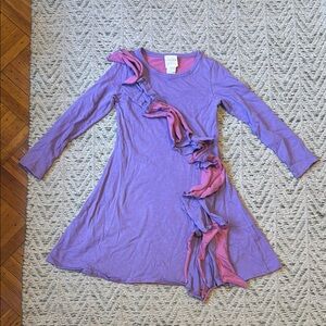 Lemon Loves Lime Purple Ruffled Long Sleeve A-Line Dress Girls size 7